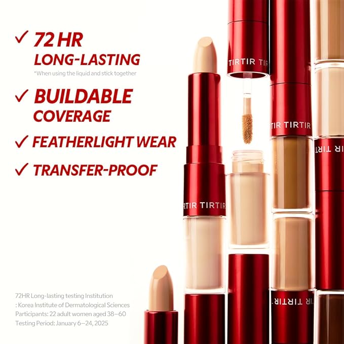 TIRTIR Glide&Hide Blurring Concealer - Creamy texture, Conceals dark circles and wrinkles, Dual formula (liquid tip & balm stick), Long-lasting wear, Korean Makeup, #5C, 0.28 Oz