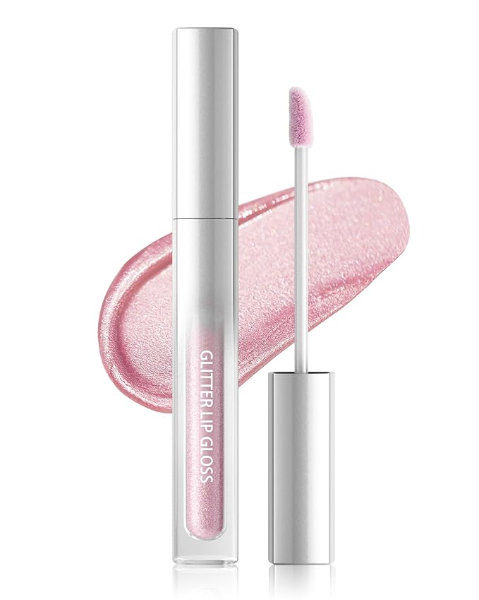 Light Pink Metallic Liquid Lipstick, Non-Stick Cup Glitter Lip Gloss, High Pigmented Lip Color with Transfer-proof Wear, Long Lasting Waterproof Shimmer Sparkly Lipstick Cosplay Makeup for Women-02
