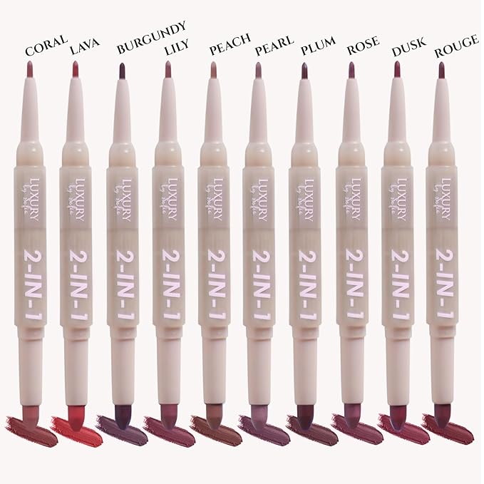 2 in 1 Lipstick Lipliner Retractable Pencil Semi Matte, Vegan, All Natural, Cruelty Free