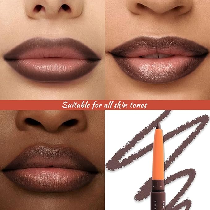 Retractable Matte Lip Liner Pencil, Dark Brown Plump Lip Liners Long-Lasting Creamy Formula for Shaping & Sculpting lip filler pen, Subtle Touch Velvet Pigmented Crayon Lip Liner 12#