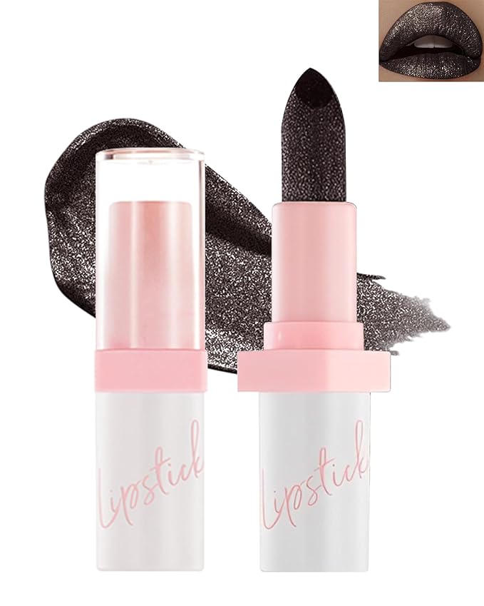 Glitter Lipstick for Women, Shimmer Sparkly Lipstick Long Lasting Waterproof, Diamond Shiny Metallic Matte Lipstick,Non-sticky, Impact Color, Bold Glimmer Glow Lip Gloss, Stage Party Makeup (07#Black)