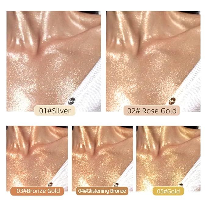 MAEPEOR Body Luminizer 5 Colors Smooth Subtle Shimmer Illuminator Moisturizing Long Lasting Summer Glow for Face and Body (40ML, 04 Glistening Bronze)
