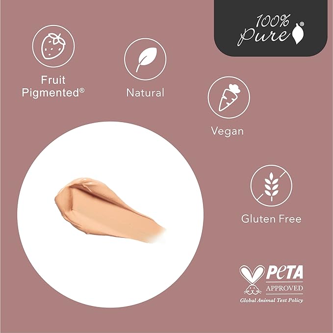 100% PURE Cream Foundation Concealer Face Makeup Medium to Full Matte Coverage - Rich Hydrating Balance for Dry Skin - Vegan Fruit Pigmented Alpine Rose Color (Fair with Cool Undertone) - 0.32 oz
