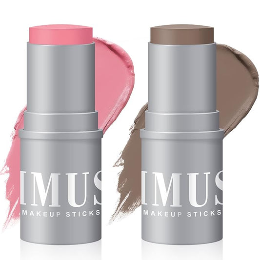 KIMUSE Cream Contour Stick Duo, Cream Blush Stick, Bronzer Shaping Stick, Creamy High Pigmented, Long Lasting, Vegan Face Make Up Sticks