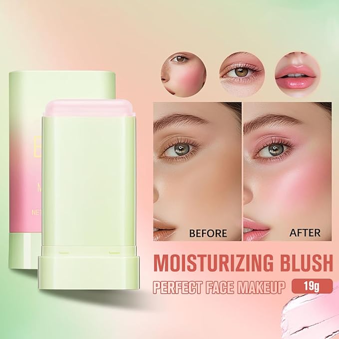 PH Tinted Moisture Stick,Multi-Use Cream Color Changing Blush, 3-in-1 Blush Stick for Cheek/Eyes/Lips, Waterproof Hydrating Tinted Solid Makeup Products (1# Shy Pink)