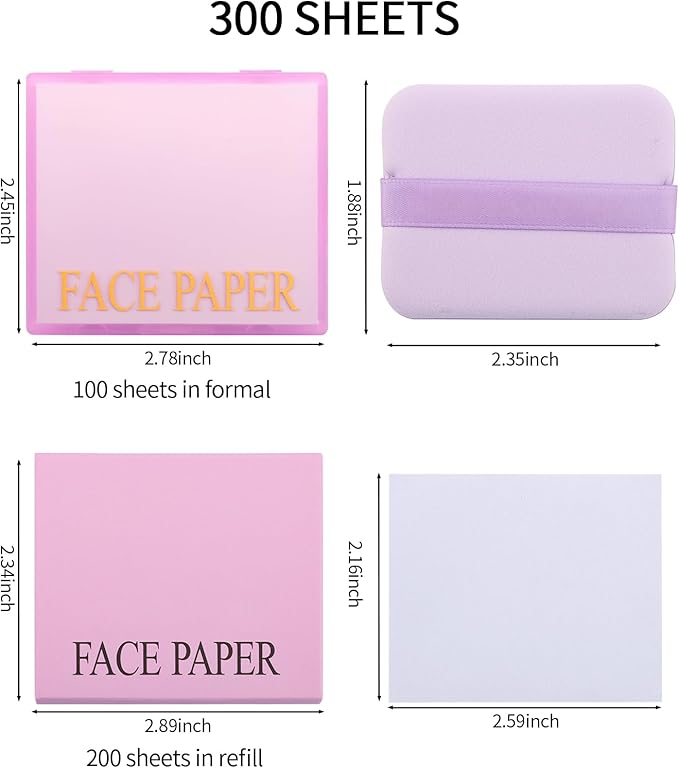 Erinde Oil Blotting Sheets for Face with Mirror and Puff, 300 Sheets Oil Blotting Paper for Oily Skin, Face Oil Absorbing Sheets, Natural Oil Control Film, Absorb Excess Oil, Makeup Friendly