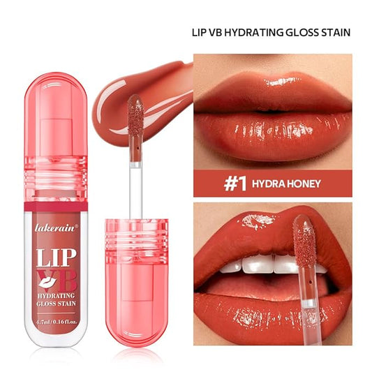 LIP VB Hydrating Gloss Stain – Lip Tint Gloss with 12HR Hydration Long-Lasting Moisture & Shine, Smooth Lip Stain with Glossy Finish, Non-Sticky, Rich Color for All Skin Tones (#1 HYDRA HONEY, 1)