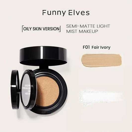 Funny Elves Air Cushion Foundation Pressed Setting Poweder Touch-up Two-in-One Long Lasting Concealer Oily Skin F01 1 Count