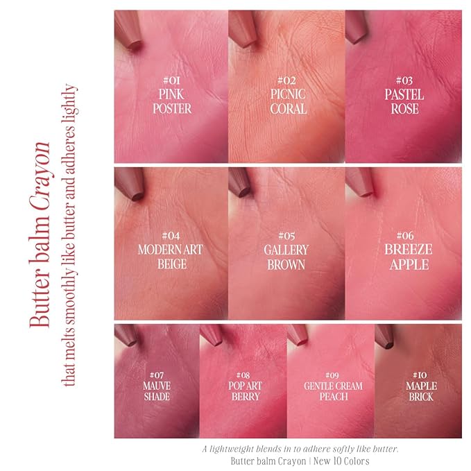 CLIO Butter Balm Crayon, 2-in-1 Lip and Cheek Tint, Buildable Lightweight Cream Blush, Crayon Lipstick Makeup (01 PINK POSTER, One Size)