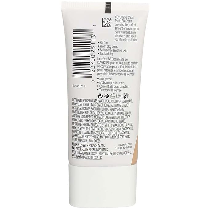 COVERGIRL - Clean Matte BB Cream, Oil-Free, Long-Lasting, Sensitive Skin, Lightweight, 100% Cruelty-Free
