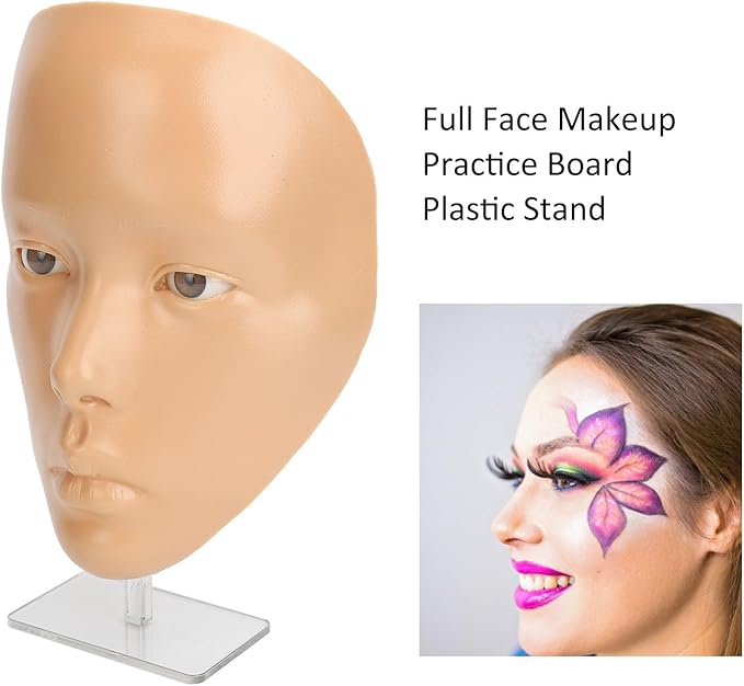 JTLB Makeup Practice Face with Plastic Stand 5D Silicone Full Face Makeup Practice BoardReusable Mannequin Tool for Beginner (Wheat Skin)