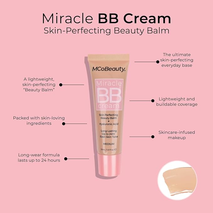 MCoBeauty Miracle BB Cream, Light, Skin-Perfecting Coverage for Effortless Beauty, Vegan, Cruelty Free Cosmetics