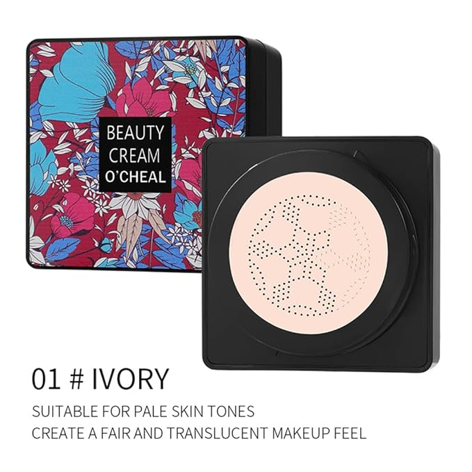 GL-Turelifes Mushroom Head Air Cushion CC Cream Foundation Water Feeling Flawless BB Cream Moisturizing Oil Control,lightweight & Smoothing Natural Face Concealer (F-01 Ivory, 0.53 Oz)