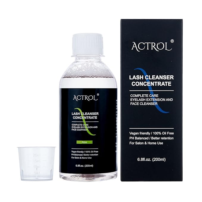 Eyelash Cleanser Concentrate 200ml Aloe Professional Lash Shampoo Foaming Cleanser Lash Wash Concentrate for Extensions Lashes with Salon Home Care-Makes 40 Bottles