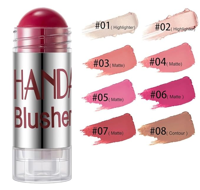 Cheek Stick Blush Contour Stick with High Pigment Hydrating Long Lasting Blush for Cheeks and Lips shaping facial contours (08#, 1.0 Ounce (Pack of 1))