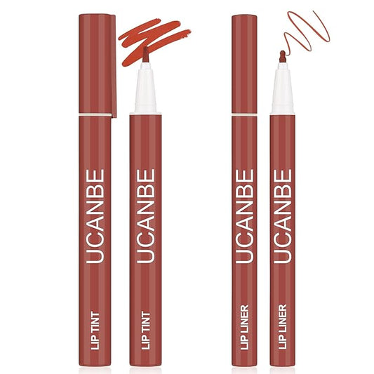 UCANBE 2pcs Matte Lip Tint Stain Set, 1 Lip Stain & 1 Lip Liner Pencil, Long Lasting Waterproof Lightweight Non-sticky Liquid Lipstick for Women & Girl (02 TAUPE)