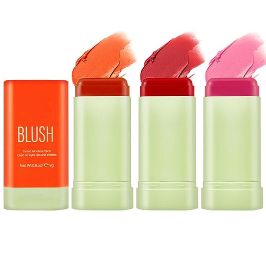 3Pcs Multi-Use Makeup Blush Stick, Tinted Solid Cream Blush Stick for Cheek & Eyes & Lips, Hydrating Long Lasting Lightweight Blendable Natural Nude Makeup Blush Stick
