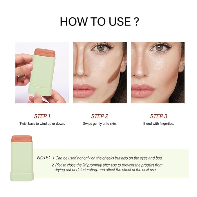 Blush Beauty Wand, Cream Blush Stick with Creamy and Blendable Color, For Eyes, Lips and Cheeks, Blush Beauty Wand for Cheek and Lip Tint with Long Lasting Hydrating Formula