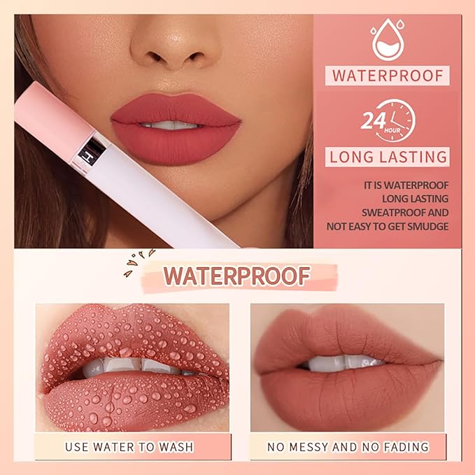 4 Colors Mini Small Little Tube Lipstick, Matte Lipstick Set, Red Moisturizer Smooth Lip Stick Lip Stain Velvet Lipstick, Lip Stain Long Lasting 24 Hours Waterproof Labiales Mate (Set B)