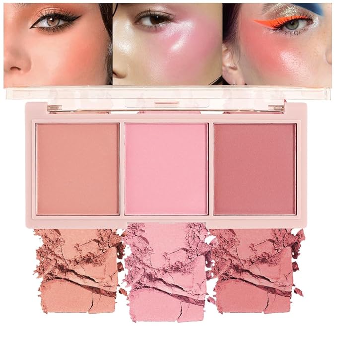 3 IN 1 Brown Nude Face Highlight Bronzer Powder Palette for Face Cheeks Contour Brightening, Buildable Matte Coverage Natural Makeup,Ultra Sculpt Nose Shadow Eyeshadow Primer 01# (01#, 3 Grid)