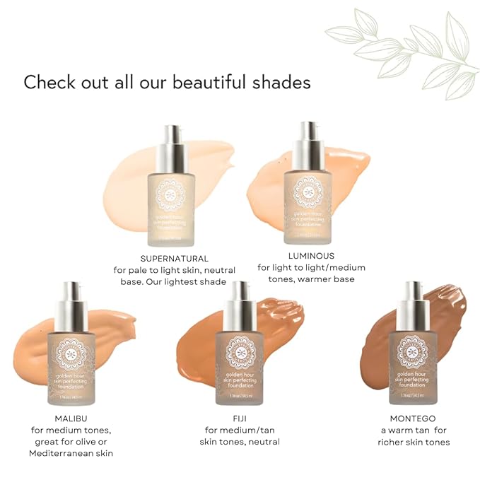 Honeybee Gardens Golden Hour Foundation In Luminous, Lightly Warm Neutral, Skin-Perfecting, Luminous Finish, Vegan, 34.5ml