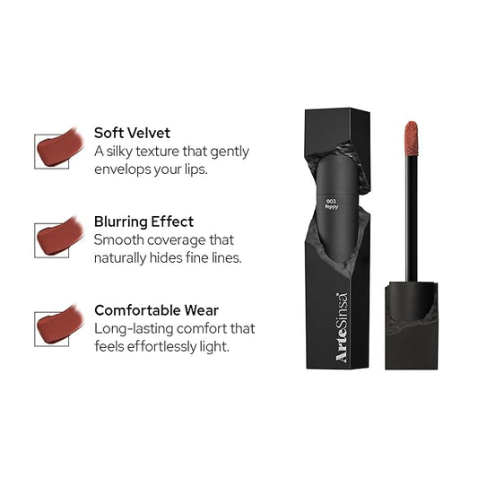 Silky Blur Tint 5 Colors | Soft Velvet Texture & Semi-Matte Finish | Long-Lasting & Close-adhering, Blurring effect, Subtle Shades | Korean Lip Stain (003 Peppy, 0.1 Fl oz)