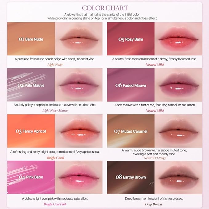 Heart Percent Dote On Mood One Way Glowy Tint, Glass-like High Shine Glossy Finish w/Long-Lasting Luminous Color Lip Stain for Glowy Look, #08. Earthy Brown