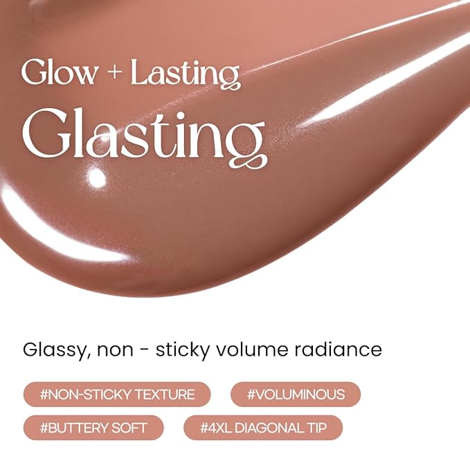 Peripera Ink Glasting Lip Gloss, Non-Sticky, Gloss Shine, 4XL Wand for Easy Application, Korean Lip Gloss, Fuller Looking Lips, Buttery Soft, Long Lasting Lip (002 EDGE NUDE)