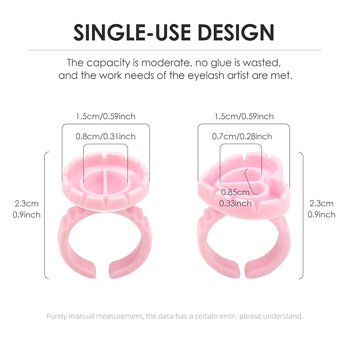 100 Pieces Lash Glue Rings, 2 in 1 Holder Open Ring(Simple Packaging)-(Pink Heart Shape)