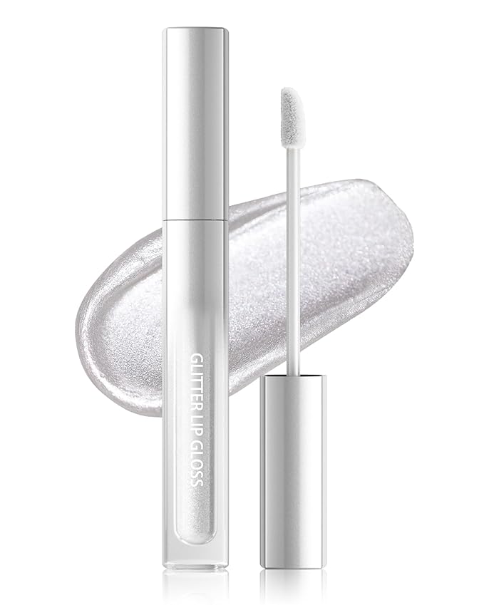Silver Metallic Liquid Lipstick, Non-Stick Cup Glitter Lip Gloss, High Pigmented Lip Color with Transfer-proof Wear, Long Lasting Waterproof Shimmer Sparkly Lipstick Cosplay Makeup for Women-01