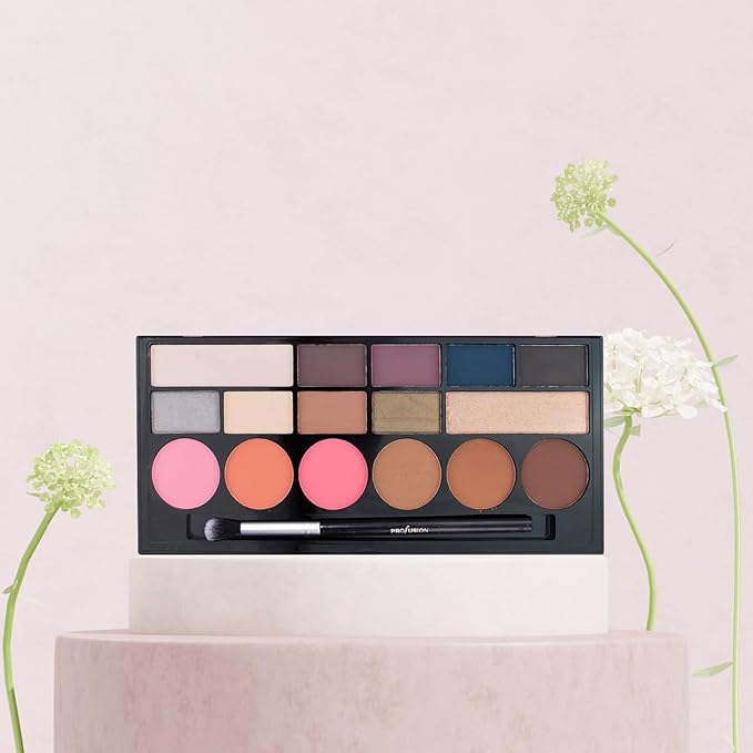 Profusion Cosmetics Glitter Glam Eye and Cheek Palette, 16 Vibrant Matte and Shimmer Shades for Stunning Color, Includes 1 Pro Makeup Brush