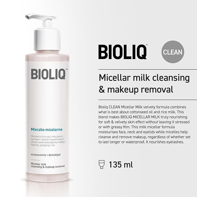 Clean Micellar Milk - Nourishing Skincare with Cottonseed Oil, Rice Milk & Eyebright Extract, Makeup Removal & Dark Circle Reduction - 135ml