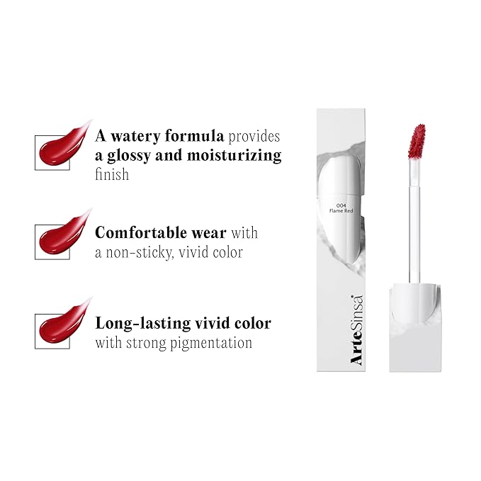 Dewy Fit Tint – 8 Colors | Non-Sticky, Buildable Shine with Vivid Color | Long-Lasting & Moisturizing for a Plump, Glossy Finish | K-Beauty Lip Color (#004 Flame Red, 0.1 Fl Oz)