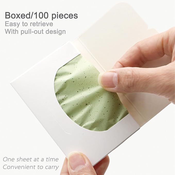 Facial Oil Blotting Paper, Natural Charcoal - 600 Counts, Makeup Friendly Oil Absorbing Paper, Strong Oil Blotting Paper That Is Easy To Carry And Use (Green, 3.7×2.6inch)