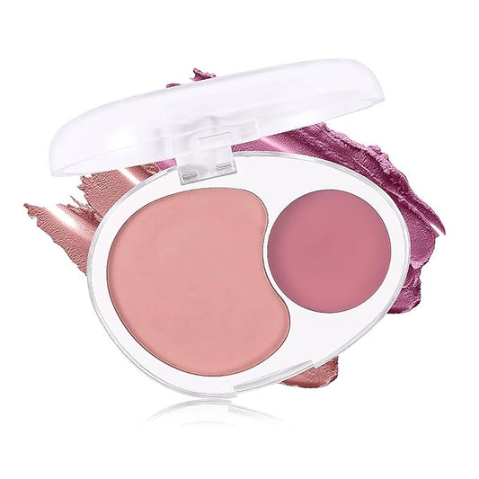 Dual-Tone Face Blush Palette for Cheeks - Waterproof, Long-Lasting, Satin Finish, Creamy Texture, Sculpting, All Skin Tones, Squalane, Highlighting, for Home, Travel, Makeup 2 Tone Tint 1#