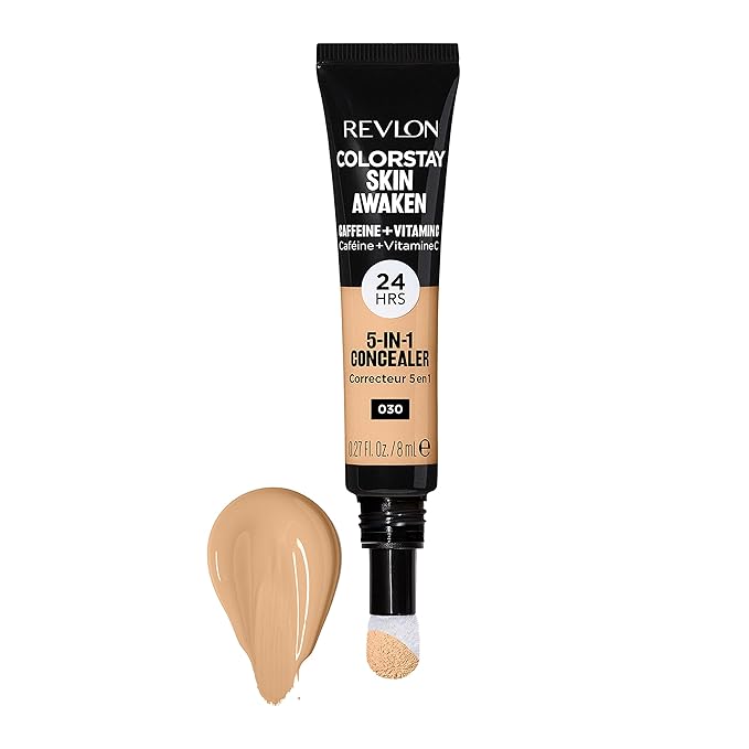 Revlon ColorStay Skin Awaken 5-in-1 Concealer, Lightweight, Creamy Longlasting Face Makeup with Caffeine & Vitamin C, For Imperfections, Dark Circles & Redness, 030 Light Medium, 0.27 Fl Oz