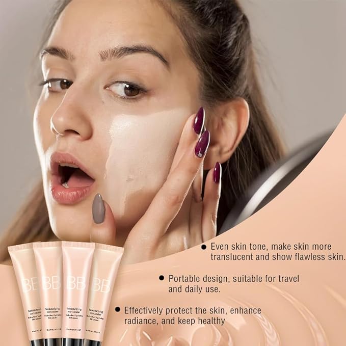 Hydrating BB Cream,Full Coverage Lightweight Matte Foundation & Concealer with Brush,Evens Skin Tone,Oil Control Cover Flaws,Natural Finish for All Skin Types,Vegan & Cruelty Free - Ivory White