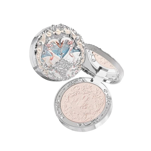 Flower Knows Swan Ballet Embossed Blush 01 Niveous Swan+Butterfly Cloud Collar Angled Powder Brush Pearly Moonlight