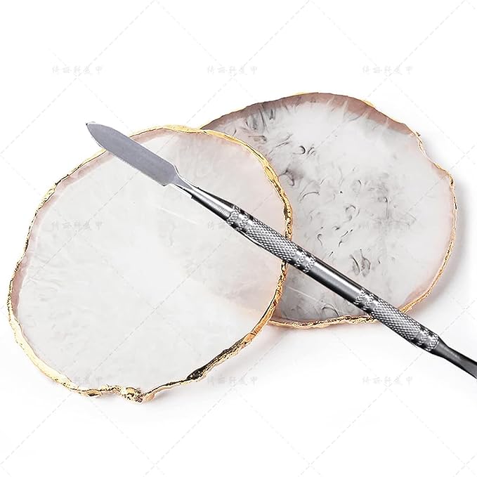 2 Pcs Resin Nail Palette Nail Polish Palette Nail Art Palette with Stainless Stirring Rod (Gray and Green)