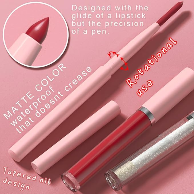3-in-1Natural Nude Matte Lip Stain Kit | Waterproof Lip Liner + Hydrating Matte Lip Gloss + Nourishing Lip Oil | Long Lasting Plumping to Create Perfect Lip Makeup.04#