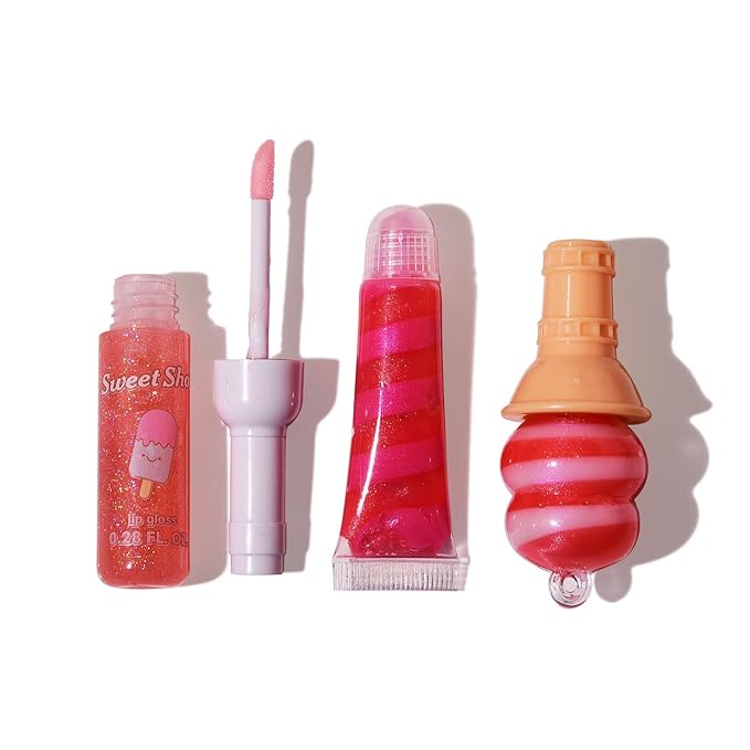 M&U MAKE YOU UP Lip Gloss Set for Girls, 11Pcs Lip Care Set with Ice Cream and Lollipop Shaped Lip Glosses