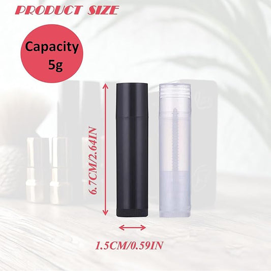 50Pcs Plastic Lip Balm Tube Bottles 5g Empty Lip Gloss Containers Refillable Deodorant Lip Sticks DIY Lip Balm Tube Holders for Homemade Lipsticks, Solid Perfume Comestics 2 Colors (Clear & Black)
