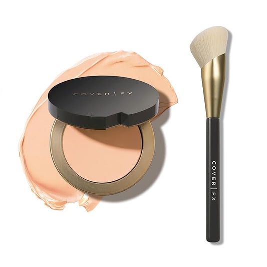 COVER FX Complete Coverage Kit: Total Cover Cream Foundation - Shade F2 + Custom Cover Blending Brush