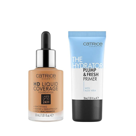Catrice | HD Foundation 65 & The Hydrator Plump & Fresh Primer Bundle | Full Coverage Makeup | Vegan & Cruelty Free