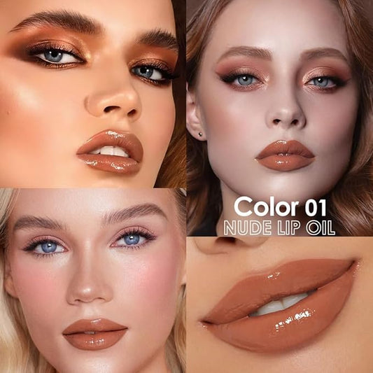 Hydrating Glow Lip Gloss Oil, Tinted Lip Plumper Lip Glosses Oil, Younger-Looking Lips Chocolate Scent, Non-Sticky Creamy Texture for Dry Lips, Brillo labial en aceite hidratante con brillo 01#