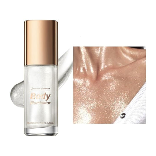 MAEPEOR Body Luminizer 5 Colors Smooth Subtle Shimmer Illuminator Moisturizing Long Lasting Summer Glow for Face and Body (40ML, 01 Silver)