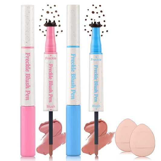 Erinde 2PCS Natural Freckle Blush Pen, 2 in 1 Liquid Freckle Stamp & Liquid Blush for Cheeks, Long Lasting Waterproof Freckles Tattoo Marker for Natural Sunkissed Makeup