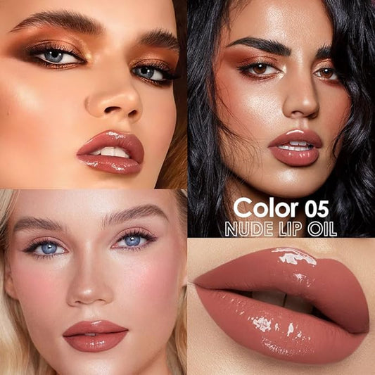 Hydrating Glow Lip Gloss Oil, Tinted Lip Plumper Lip Glosses Oil, Younger-Looking Lips Chocolate Scent, Non-Sticky Creamy Texture for Dry Lips, Brillo labial en aceite hidratante con brillo 05#