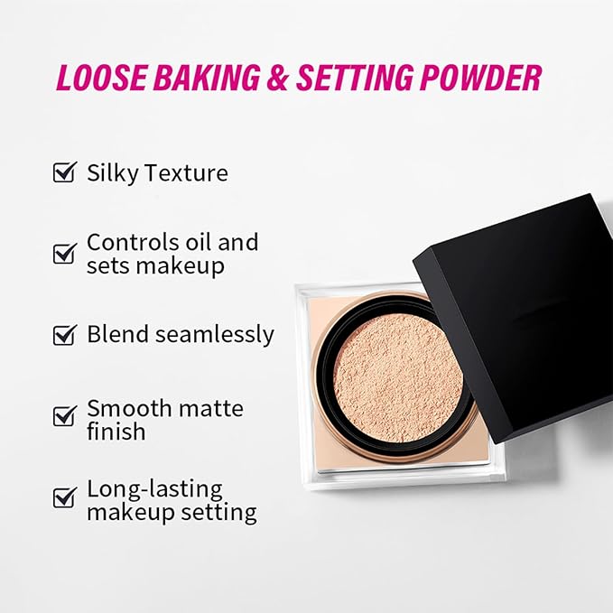 Setting Powder, Loose Baking Powder, Natural Matte Finish Oil Control (Brown, 0.71Oz)