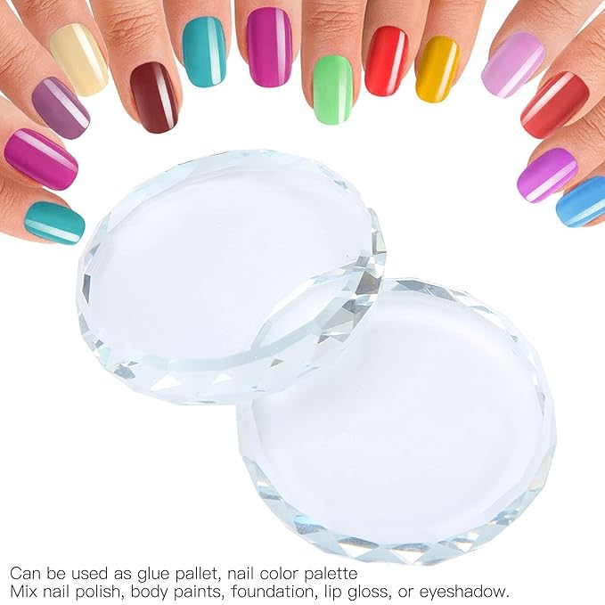 2Pcs Nail Art Palettes, Manicures DIY Color Mixing Toning Glass False Eyelash Glue Hold Tools Beauty Makeup Glass Pallet
